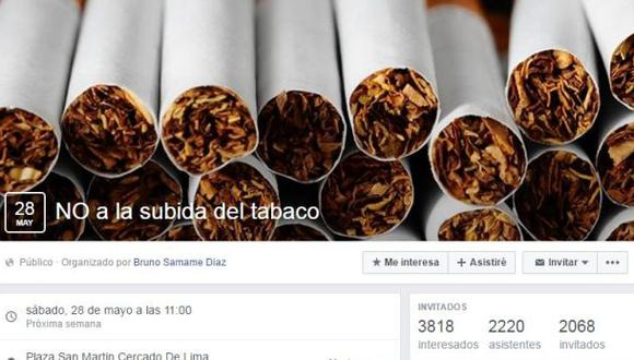 Facebook: convocan marcha contra alza de precio de cigarrillos