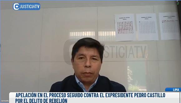 El expresidente Pedro Castillo se conectó de manera virtual a la audiencia desde el penal Barbadillo. (Foto: Captura Justicia TV)