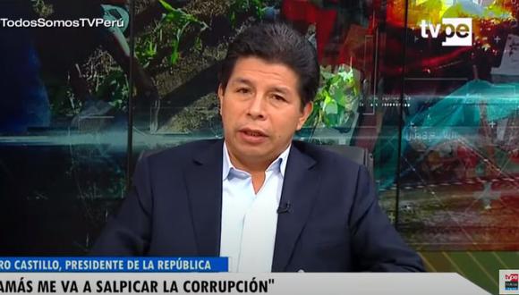 El mandatario Pedro Castillo reiteró que no esta involucrado en actos de corrupción. (Foto: TV Perú)