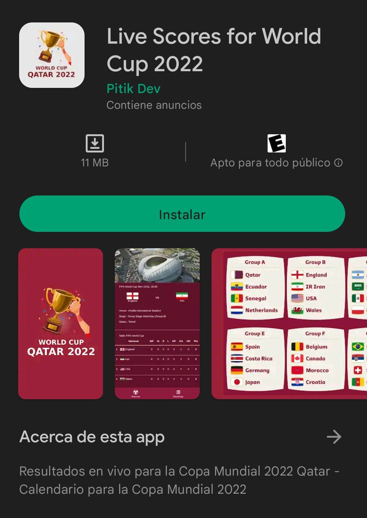 Live Scores for World Cup 2022. |  (Photo: Pitik Dev/Google Play)