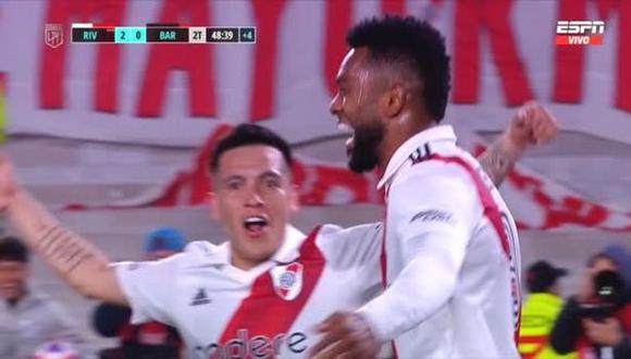 Gol de Miguel Borja para el 2-0 del River vs. Barracas Central por Liga Profesional. (Foto: ESPN)