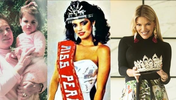 Jessica Newton en tres etapas: de niña junto a su abuela, en 1987 como Miss Perú y en la actualidad, preparando al entrega de la corona a la reina de 2020, en una inédita edición virtual.