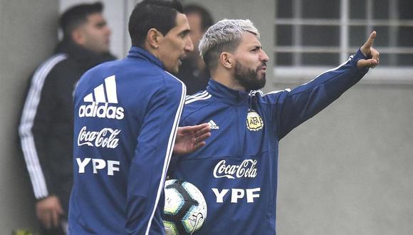 Sergio Agüero y Ángel Di María durante un entrenamiento pasado de Argentina. (Foto: AFA)