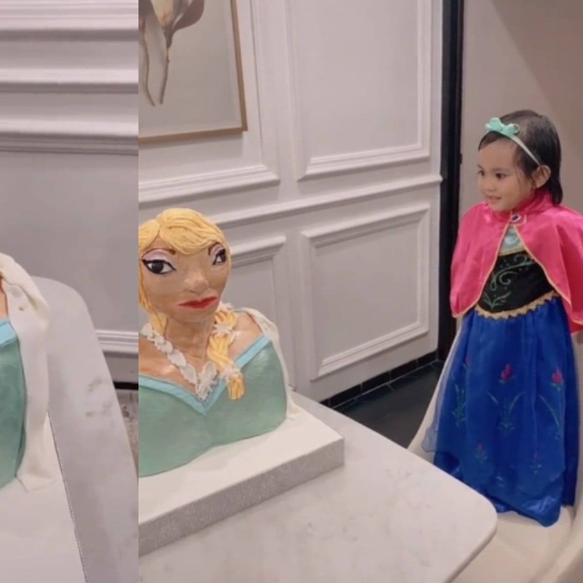 Niña recibe un pastel bien gacho de 'Frozen' y su reacción se hace viral