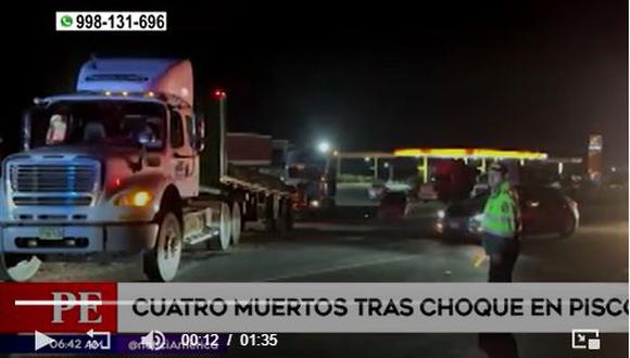 El tránsito quedó interrumpido por más de una hora mientras que el chofer del vehículo pesado fue llevado a la comisaría de Paracas para las investigaciones. (América Televisión)