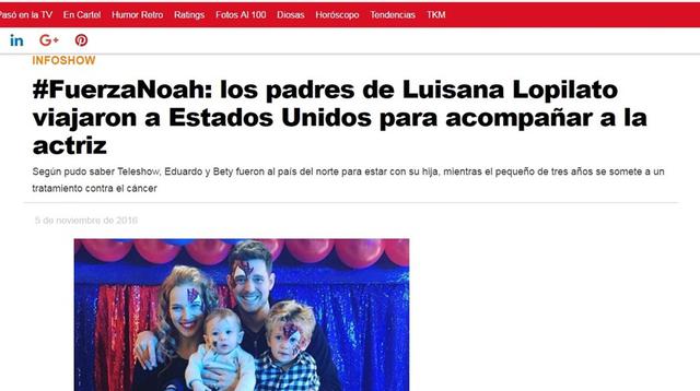 Así informó la prensa diagnóstico del hijo de Luisana Lopilato - 1