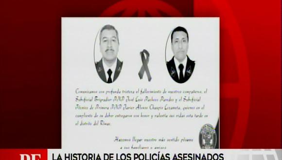 Los agentes José Luis Pacheco Paredes y Javier Alonso Chaupis Lezameta perdieron la vida durante una intervención a delincuentes.