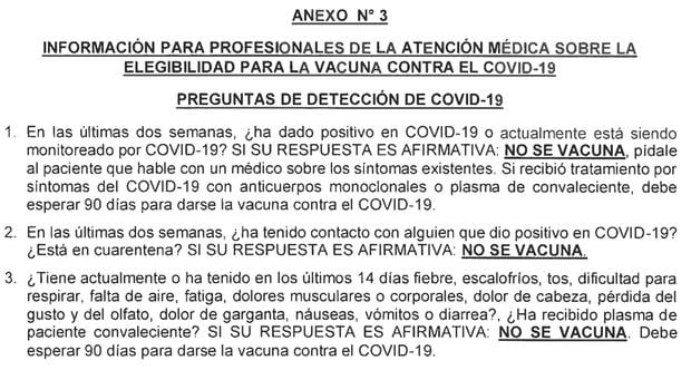 Casos relacionados al COVID-19 en los que una persona no debe vacunarse.
