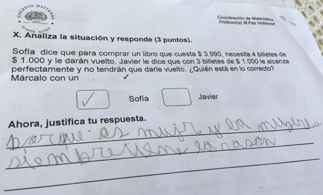 Este niño en Chile la tuvo clara al momento de responder quién era la que tenía la razón en el problema matemático que se hizo viral en Facebook.