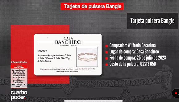 La tarjeta de la pulsera utilizada por la presidenta Dina Boluarte hallada en su casa el pasado 29 de marzo. (Foto: Captura Cuarto Poder)