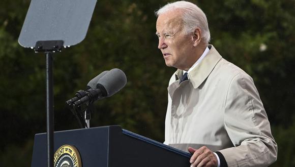 El presidente de los Estados Unidos, Joe Biden, habla durante una ceremonia de recuerdo para conmemorar el 21 aniversario de los ataques del 11 de septiembre, en el Pentágono en Washington, DC, el 11 de septiembre de 2022. (Foto de ROBERTO SCHMIDT / AFP)