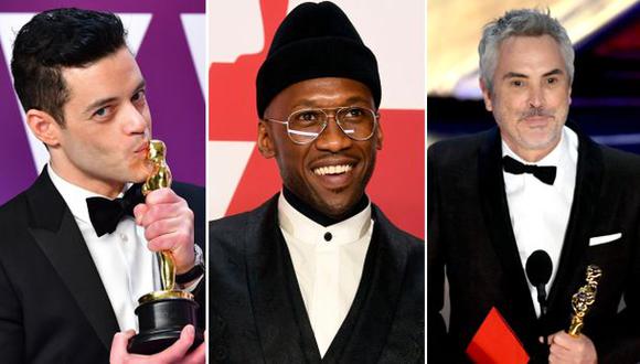 Premios Oscar 2019 GANADORES | Rami Malek, Mahershala Ali y Alfonso Cuarón. (Foto: AFP)