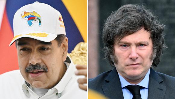 El presidente venezolano, Nicolás Maduro; y el mandatario de Argentina, Javier Milei. (Fotos de Juan BARRETO / Luis ROBAYO / AFP)