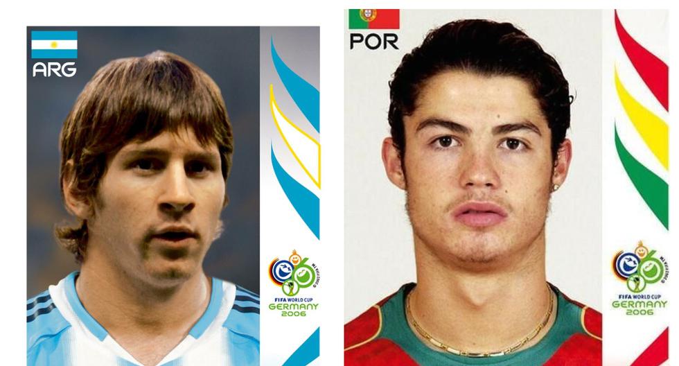 Las primeras figuras de Lionel Messi y Cristiano Ronaldo en Alemania 2006. Fue su primer mundial. En Qatar podrían jugar el último. FOTOS: Panini.