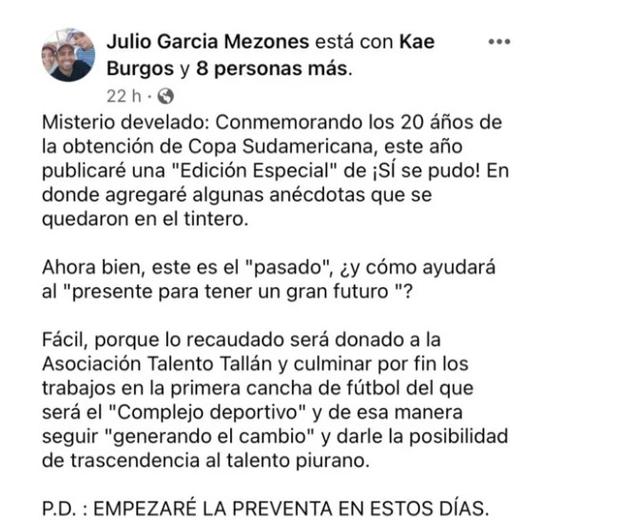 Julio García reveló la nueva edición de su libro "¡Sí se pudo!" por redes sociales.