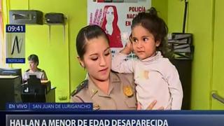 Buscan a padres de niña encontrada perdida en San Juan de Lurigancho