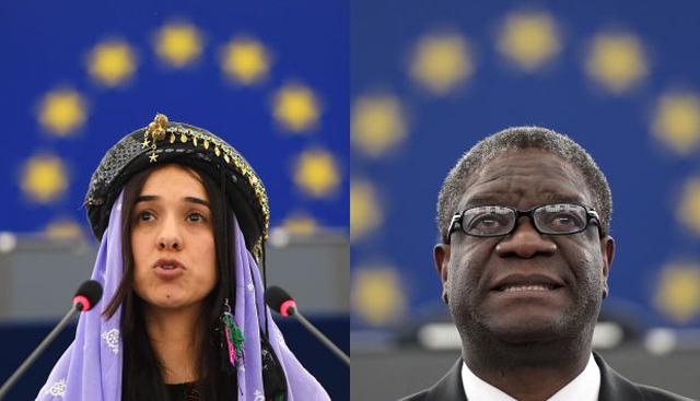 El ginecólogo congoleño Denis Mukwege y la defensora de Yazidi en Irak Nadia Murad recibieron el Premio Nobel de la Paz 2018 el 5 de octubre de 2018. (Foto: AFP)
