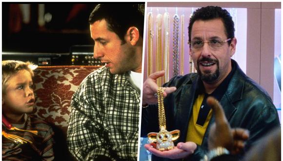 A la izquierda Adam Sandler en "Un papá genial" (1999), tal vez su película más famosa. A la derecha en "Uncut Gems" (2019), la cinta por la que el actor esperaba ser nominado al Oscar. Fotos: Difusión.
