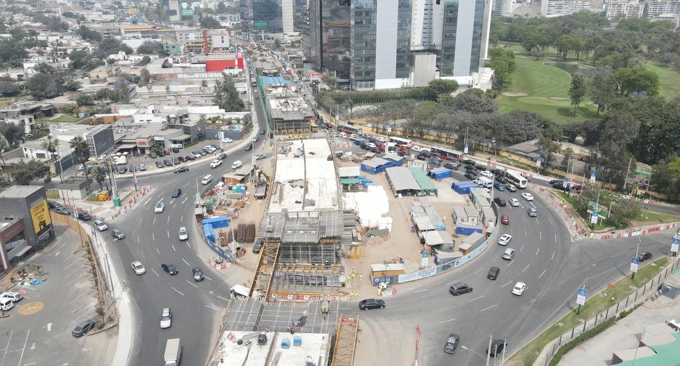 Óvalo Monitor Huascar visto desde el dron sobre Javier Prado. La obra se entregaría en el segundo trimestre del 2022, según la MML.