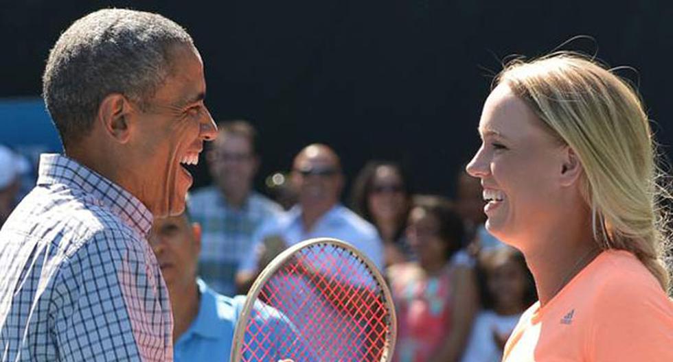 Caroline Wozniacki juega al tenis con el presidente de los Estados Unidos, Barack Obama. (Foto: EFE)