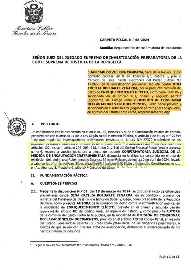 REQUERIMIENTO DE INCAUTACIÓN JUDICIAL DE LOS ROLEX Y PULSERA