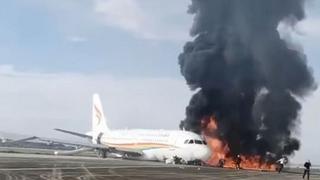 Avión de Tibet Airlines se sale de la pista y se incendia en un aeropuerto de China [VIDEO]