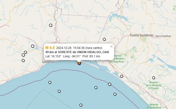 Referencia geográfica del sismo a 13 km al NORESTE de ACAPULCO, ocurrido a las 14:21 hora local.