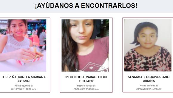 La desaparición de estas menores se dieron en las últimas 48 horas en los distritos de Lima, Ica y Chiclayo.