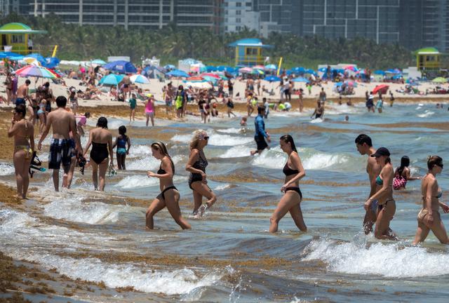 Cientos de personas disfrutan de un día cálido en Miami Beach, Florida, pese a que el estado registró un nuevo récord de casos de coronavirus. (Foto: EFE/EPA/CRISTOBAL HERRERA)
