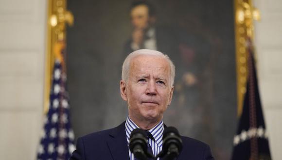 El presidente de Estados Unidos, Joe Biden, habla en la Casa Blanca, el sábado 6 de marzo de 2021 en Washington. (AP/Alex Brandon).