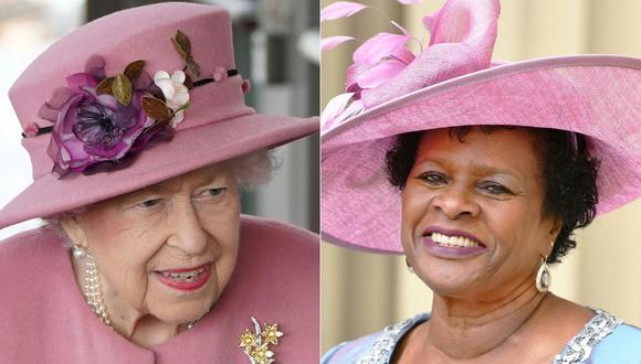 La reina Isabel II (izq) de Gran Bretaña y Dame Sandra Mason, gobernadora general de Barbados. (JOHN STILLWELL, JACOB KING / POOL / AFP).