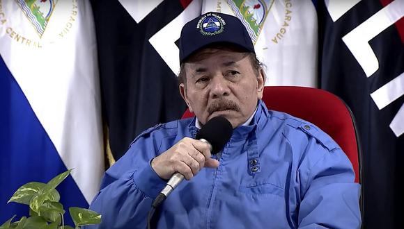 El presidente de Nicaragua, Daniel Ortega, hablando durante un mensaje transmitido por radio y televisión el 9 de febrero de 2023, en Managua. (Foto de CANAL 6 NICARAGUA / AFP)
