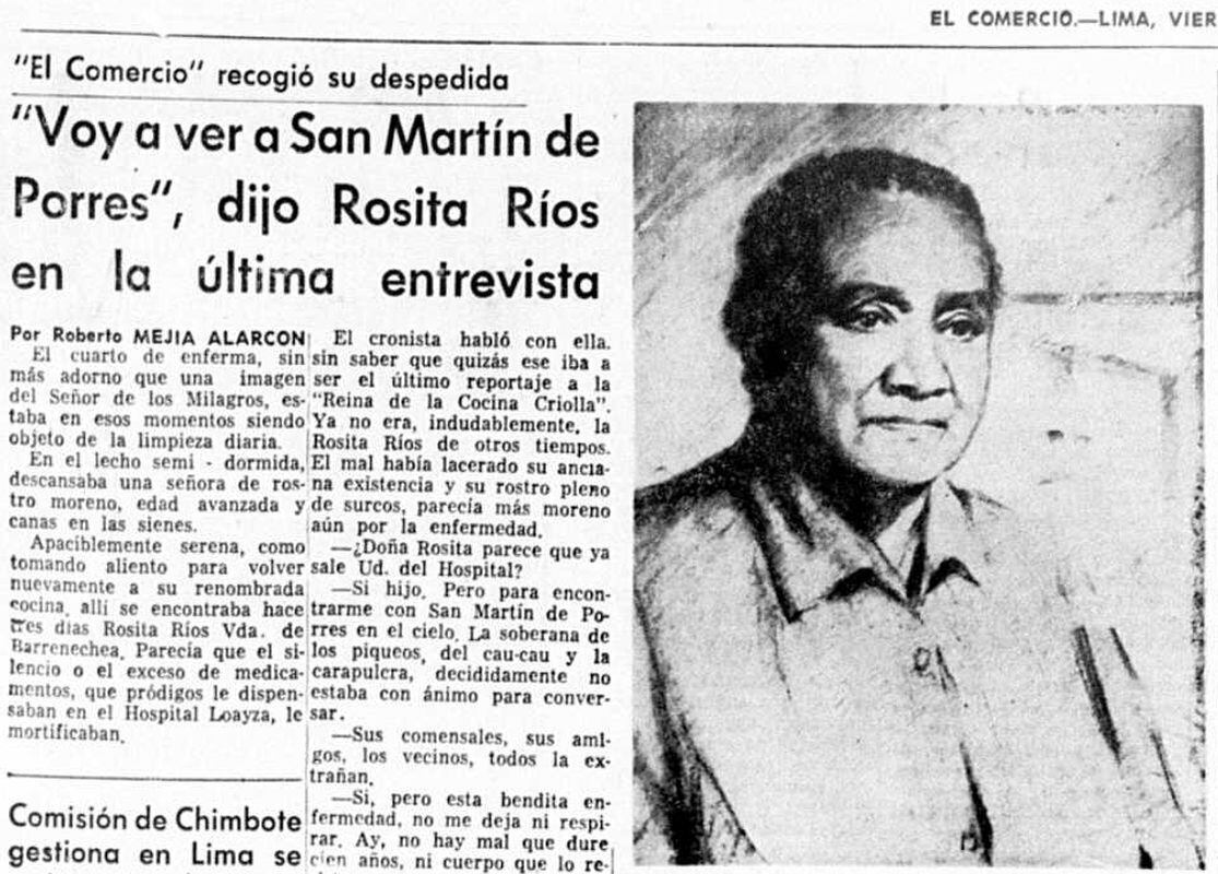 La última entrevista a Rosita Ríos, firmada por el hoy veterano periodista Roberto Mejía Alarcón. (Foto: Archivo Histórico El Comercio) 