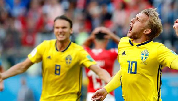 Suecia sigue rompiendo barreras en su aventura en Rusia 2018. Ahora dejó en el camino a Suiza y avanzó a los cuartos de final de la Copa del Mundo. Emil Forsberg anotó el único gol del compromiso. (Foto: AFP)