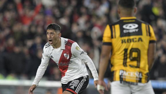 Aliendro celebrando el gol que abrió el marcador en la victoria de River Plate sobre The Strongest. (Foto: AFP)