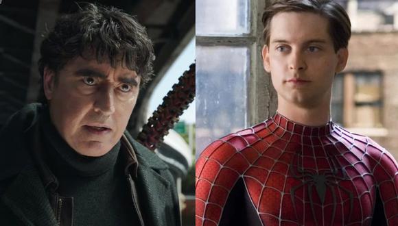 A la izquierda, Alfred Molina como el Doctor Octopus en "Spiderman: No Way Home", de próximo estreno. A la derecha, Tobey Maguire como el Hombre Araña de a inicios de la década del 2000. Fotos: Sony Pictures.