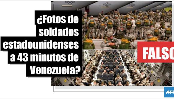 Facebook: No, estas fotos no muestran soldados estadounidenses a 43 minutos de Venezuela. (AFP).