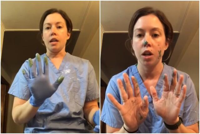 Molly Lixey es una enfermera de de Michigan (EE.UU.) que se volvió viral tras revelar cómo se puede producir el contagio de covid-19 por el uso incorrecto de guantes. (Foto: Captura)