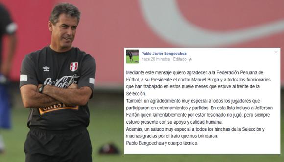 Pablo Bengoechea se despidió de la selección vía Facebook