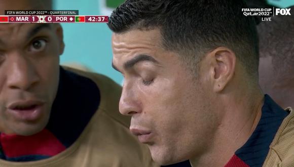 En-Nesyri marcó el 1-0 de Marruecos vs. Portugal y esta fue la reacción de Cristiano Ronaldo en el banco de suplentes. (Foto: FOX)