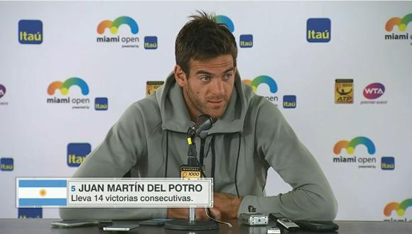 El argentino Juan Martín del Potro se mostró feliz por su racha de 14 partidos con victorias consecutivas, pero reconoció que el trajín pasa factura. (Foto: captura)