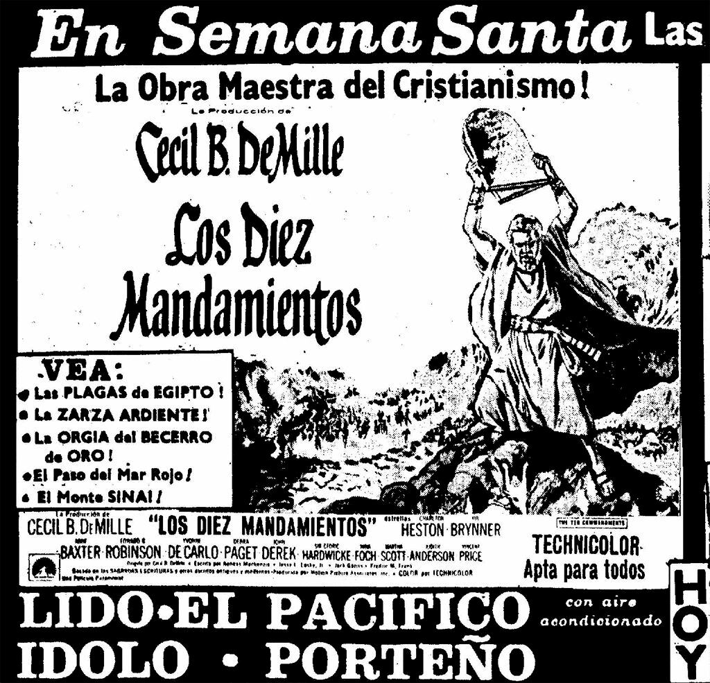 Publicidad de la película "Los diez mandamientos" en la Semana Santa de 1973. (Crédito: GEC Archivo Histórico)
