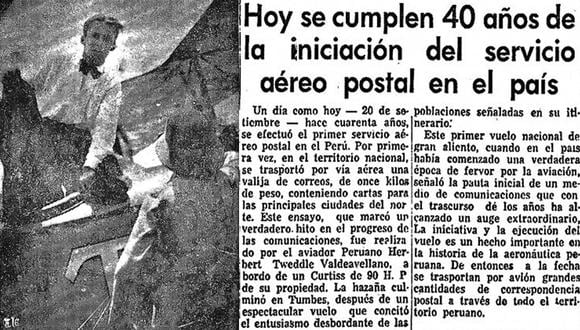 Nota de El Comercio publicada en 1960, al cumplirse los 40 años del primer vuelo con cargamento postal realizado en el Perú por el aviador nacional Herbert Tweddle. (Foto: GEC Archivo Histórico)