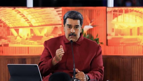 El presidente de Venezuela, Nicolás Maduro, hablando en el hotel Humboldt en Caracas el 20 de marzo de 2023. (Foto de JHONN ZERPA / Presidencia de Venezuela / AFP)