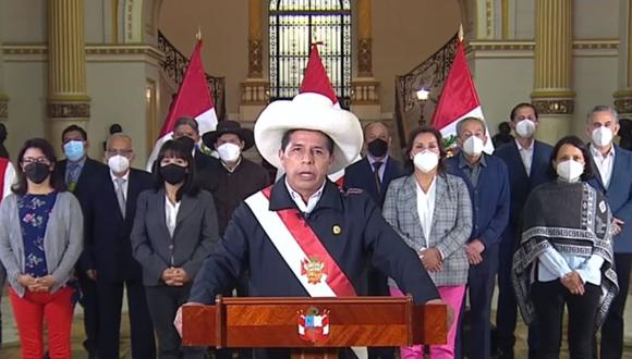El presidente Pedro Castillo se dirige a la Nación a través de un mensaje televisado, anoche. (Foto: Captura).