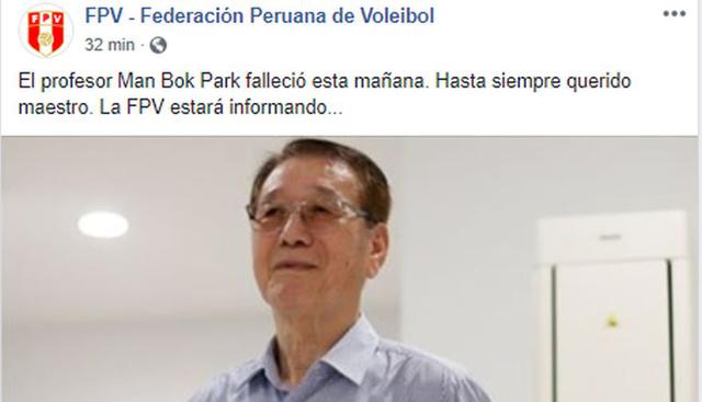 El Perú lamenta así la muerte de Man bok Park en redes sociales.