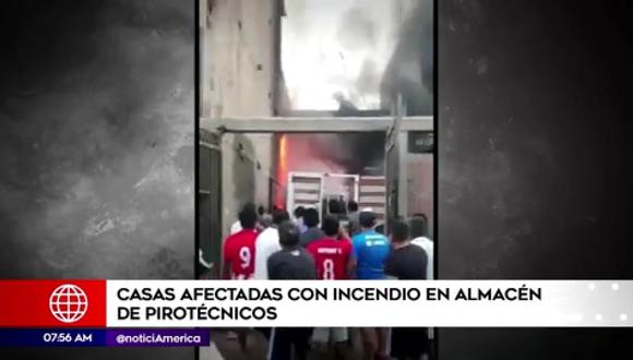 Casas afectadas con incendio en almacén de pirotécnicos en Carabayllo. (Foto: América TV)