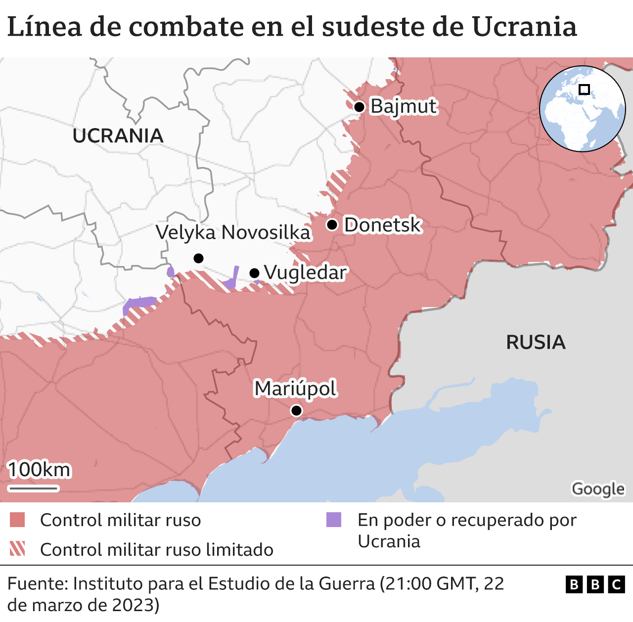 Map of the battle line in south-eastern Ukraine.