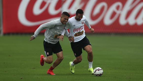 Paolo y Claudio en un entrenamiento de la selección nacional. Desde el 2016 que Pizarro no está en la Bicolor. (Foto: Eddy Lozano)