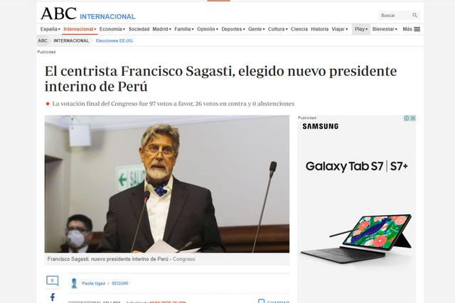 Así informa el medio español ABC de España sobre la designación de Francisco Sagasti. (Captura / ABC)